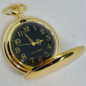 JOY & IMAN Pocket Watch Quartz analog Gold Tone black dial size 46mm running